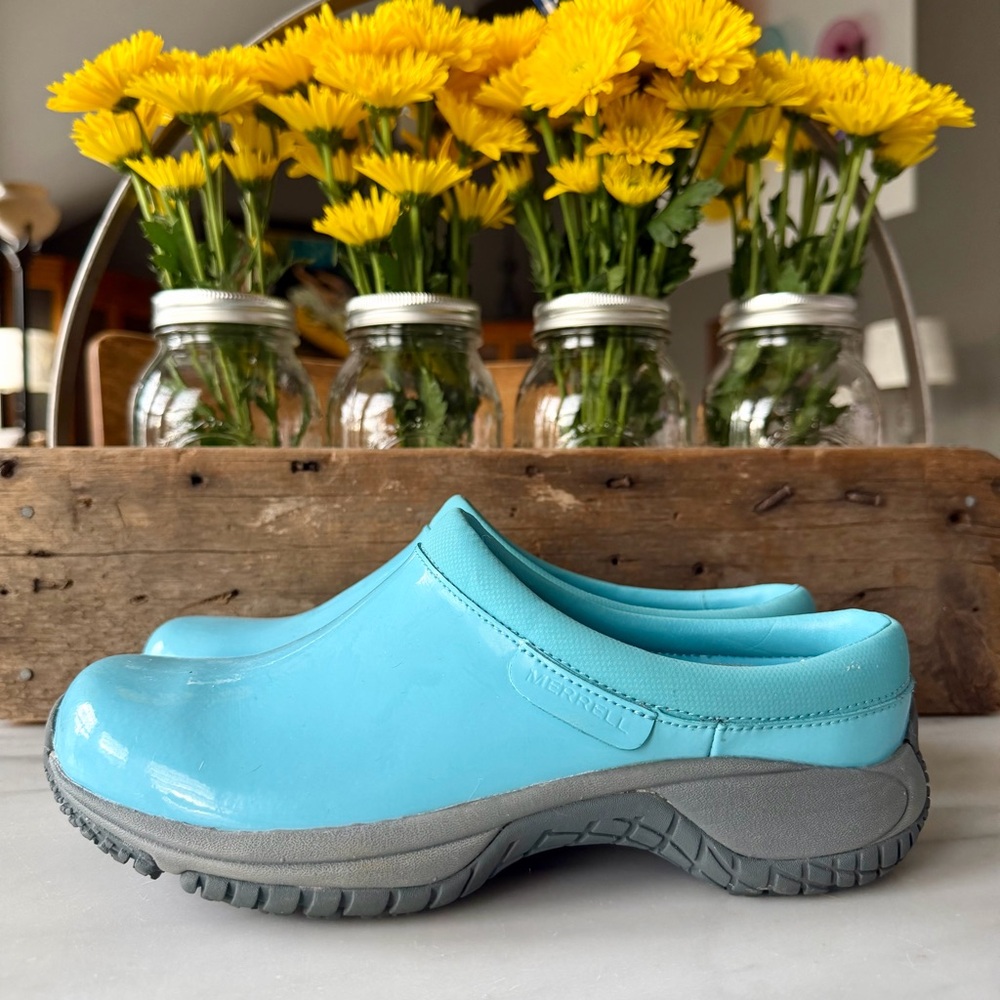 Merrell•Size 8•Women's Encore Moc•Pro Shine•Slip-Resistant•Maui Blue•Work Shoe - Picture 4 of 16